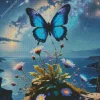 Blue Butterfly And Flowers Diamond Painting