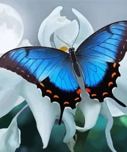 Blue Butterfly And White Flower Diamond Painting