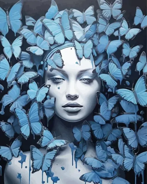 Blue Butterfly Girl Diamond Painting