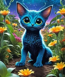 Blue Cat Baby In Garden Diamond Painting