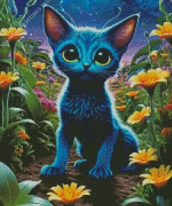 Blue Cat Baby In Garden Diamond Painting