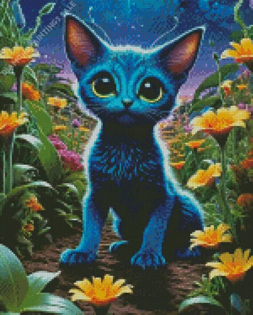 Blue Cat Baby In Garden Diamond Painting