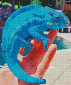 Blue Chameleon On Hand Diamond Painting