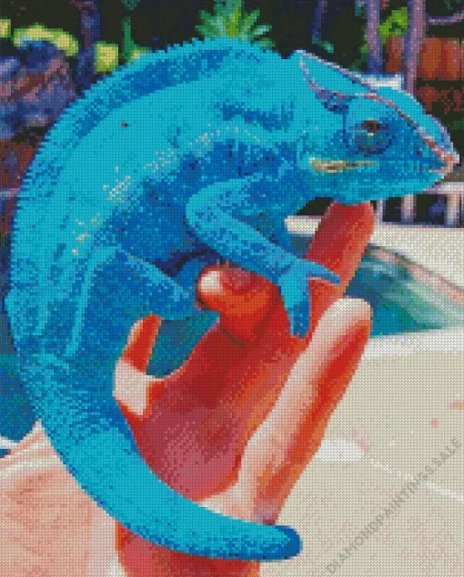 Blue Chameleon On Hand Diamond Painting