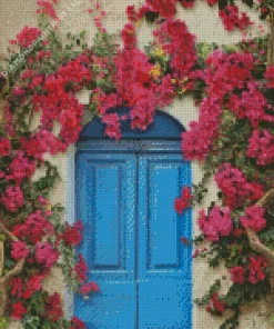 Blue Door Flowers Diamond Painting