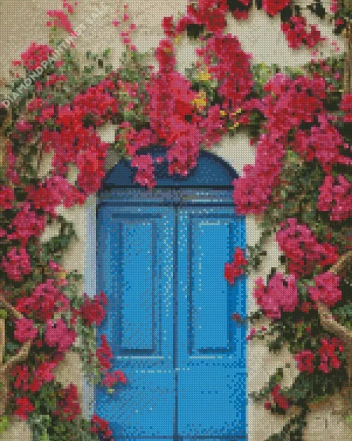 Blue Door Flowers Diamond Painting