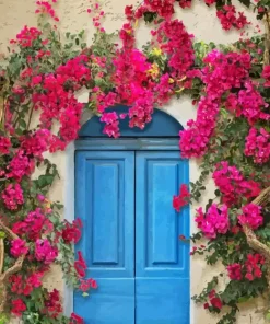 Blue Door Flowers Diamond Painting
