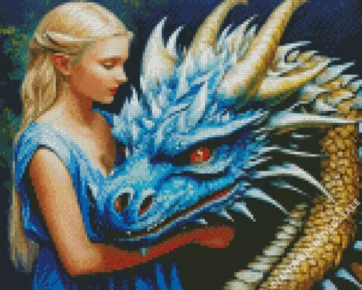 Blue Dragon And Lady Diamond Painting