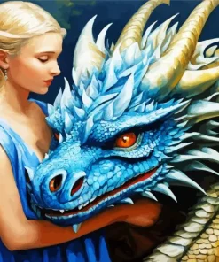 Blue Dragon And Lady Diamond Painting