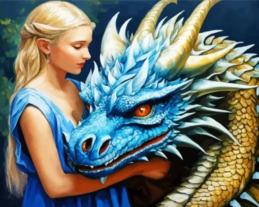 Blue Dragon And Lady Diamond Painting