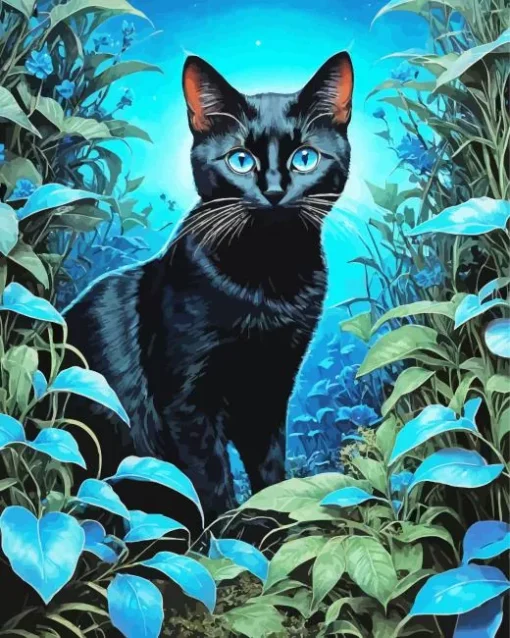 Blue Eyed Black Cat Diamond Painting