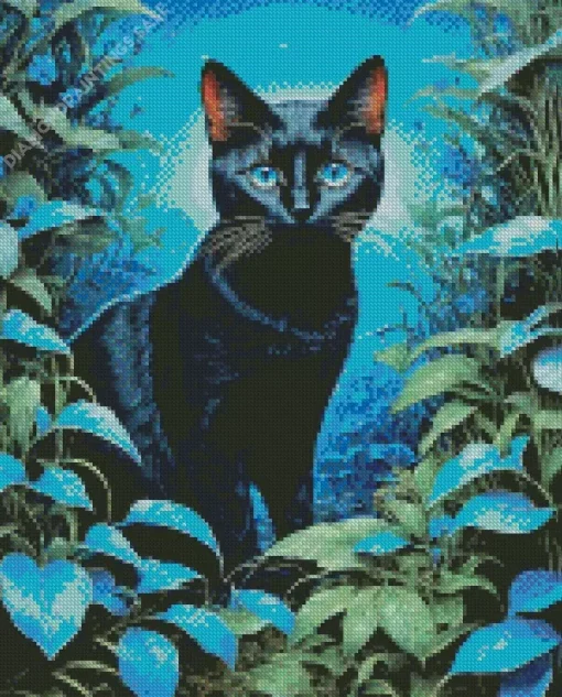 Blue Eyed Black Cat Diamond Painting