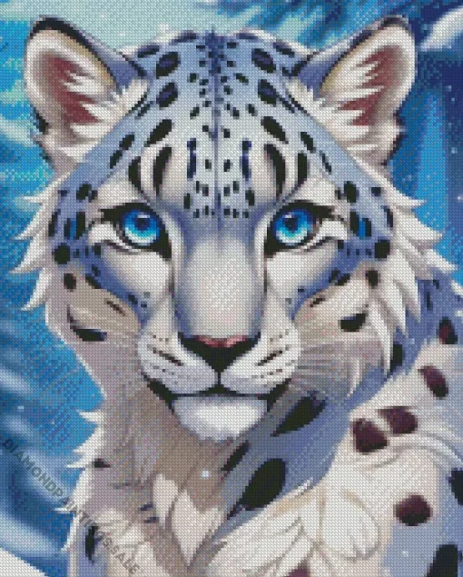 Blue Eyed Snow Leopard Diamond Painting