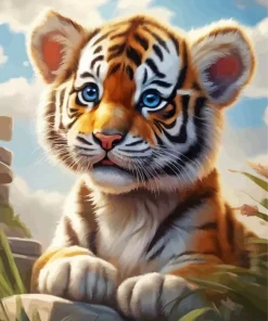 Blue Eyed Tiger Cub Diamond Painting