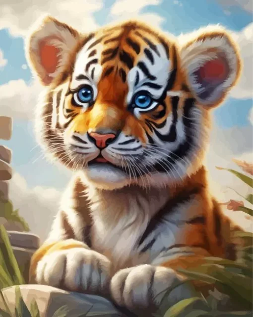 Blue Eyed Tiger Cub Diamond Painting