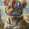 Blue Eyed Tiger Cub Diamond Painting