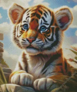 Blue Eyed Tiger Cub Diamond Painting