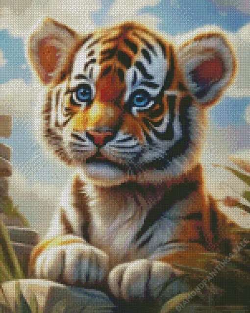Blue Eyed Tiger Cub Diamond Painting