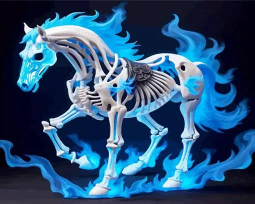 Blue Fire Horse Skeleton Diamond Painting