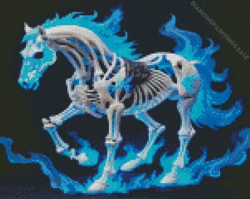 Blue Fire Horse Skeleton Diamond Painting