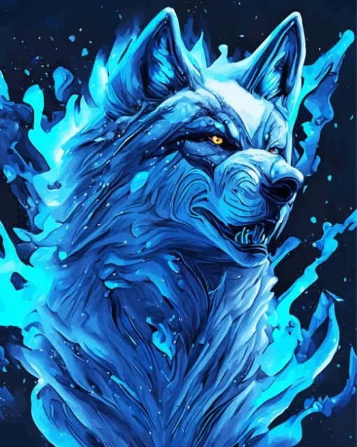 Blue Flame Wolf Diamond Painting