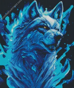 Blue Flame Wolf Diamond Painting