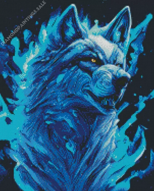 Blue Flame Wolf Diamond Painting