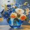 Blue Glass Flower Vase Diamond Painting