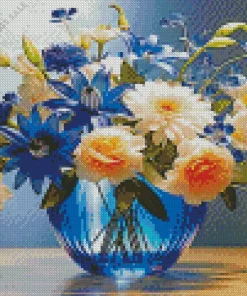 Blue Glass Flower Vase Diamond Painting
