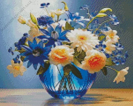 Blue Glass Flower Vase Diamond Painting