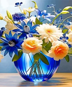 Blue Glass Flower Vase Diamond Painting