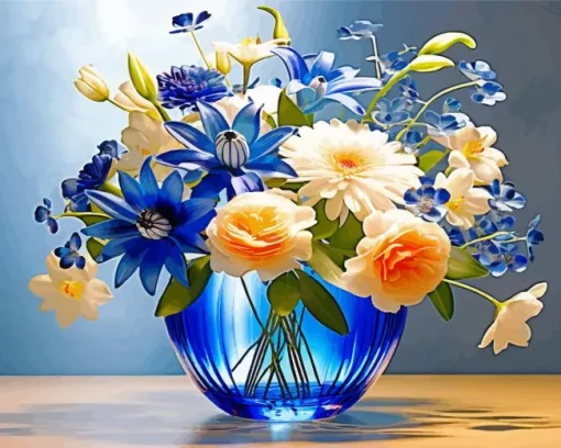 Blue Glass Flower Vase Diamond Painting