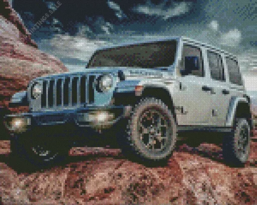 Blue Gray Jeep Car Diamond Painting