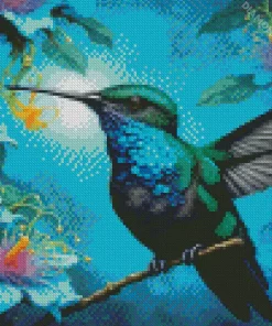 Blue Green Hummingbird Diamond Painting