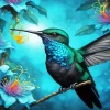 Blue Green Hummingbird Diamond Painting