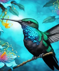 Blue Green Hummingbird Diamond Painting