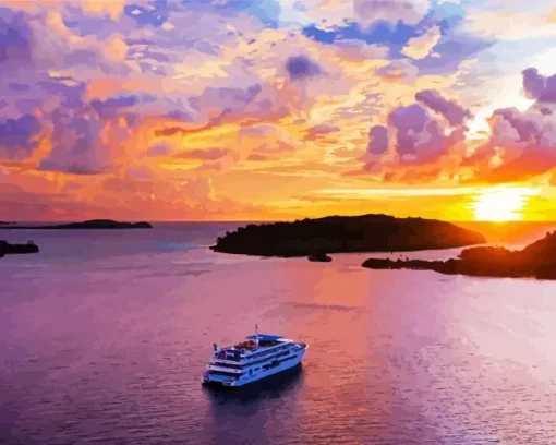 Blue Lagoon At Sunset Diamond Painting