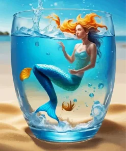 Blue Mermaid In A Cup Diamond Painting