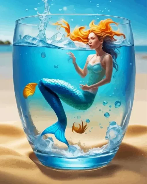 Blue Mermaid In A Cup Diamond Painting