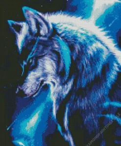 Blue Neon Wolf Diamond Painting
