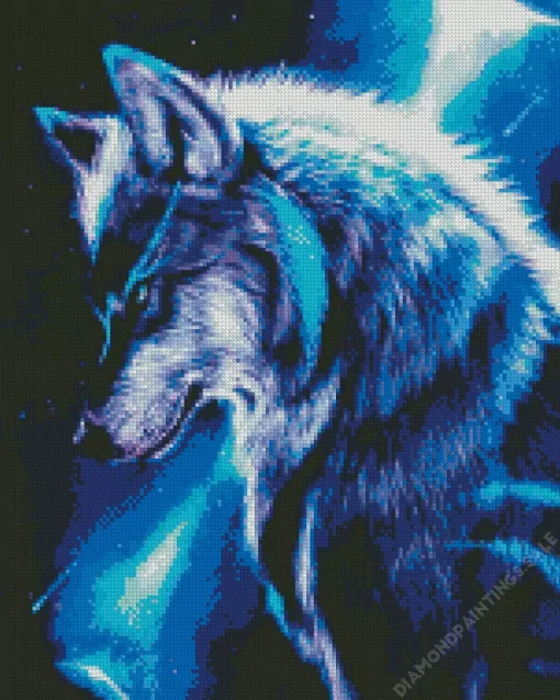 Blue Neon Wolf Diamond Painting