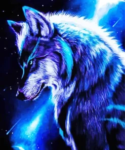 Blue Neon Wolf Diamond Painting
