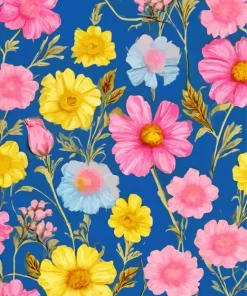 Blue Pink And Yellow Flowers Diamond Painting