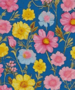 Blue Pink And Yellow Flowers Diamond Painting
