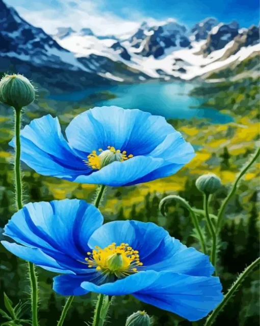 Blue Poppies Diamond Painting