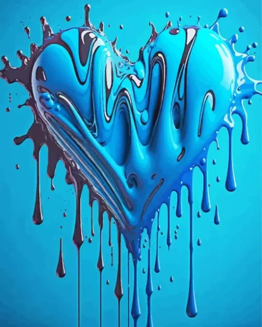 Blue Splatter Heart Diamond Painting
