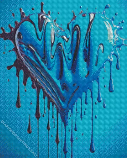 Blue Splatter Heart Diamond Painting