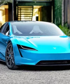 Blue Tesla Car Diamond Painting