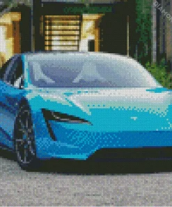 Blue Tesla Car Diamond Painting