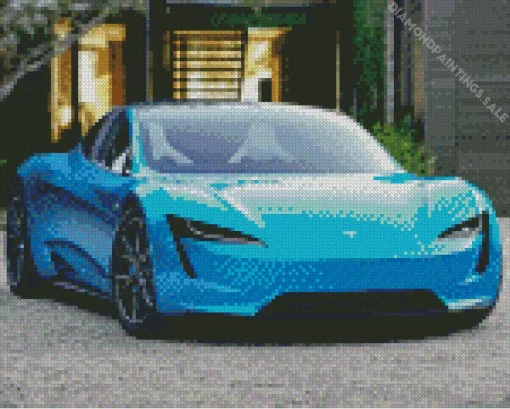 Blue Tesla Car Diamond Painting